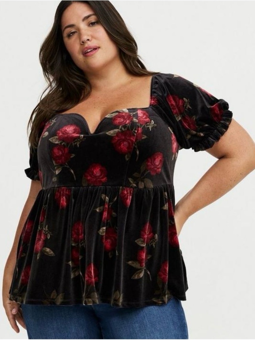 Torrid Velour V-Wire Puff Sleeved Babydoll Top - Size 1X - NWT! - Picture 7 of 9